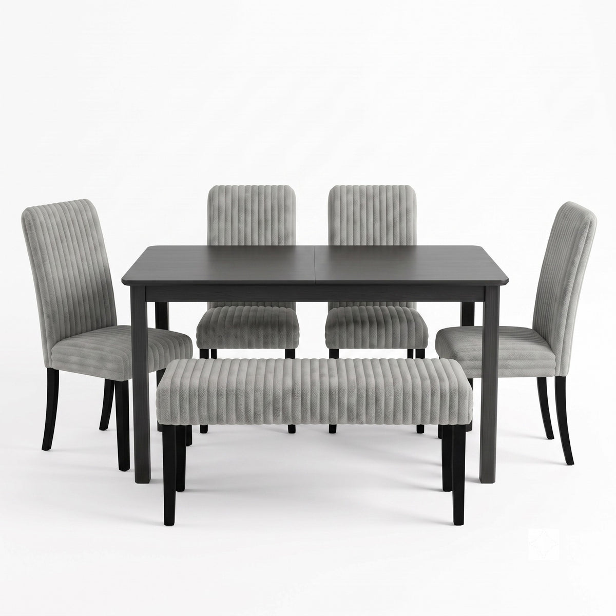 Guysaka 6-Piece Dining Set with Modern Rectangular Table, 4 Upholstered Corduroy Dining Chairs & Upholstered Bench