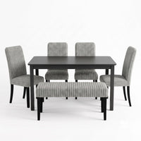 Guysaka 6-Piece Dining Set with Modern Rectangular Table, 4 Upholstered Corduroy Dining Chairs & Upholstered Bench