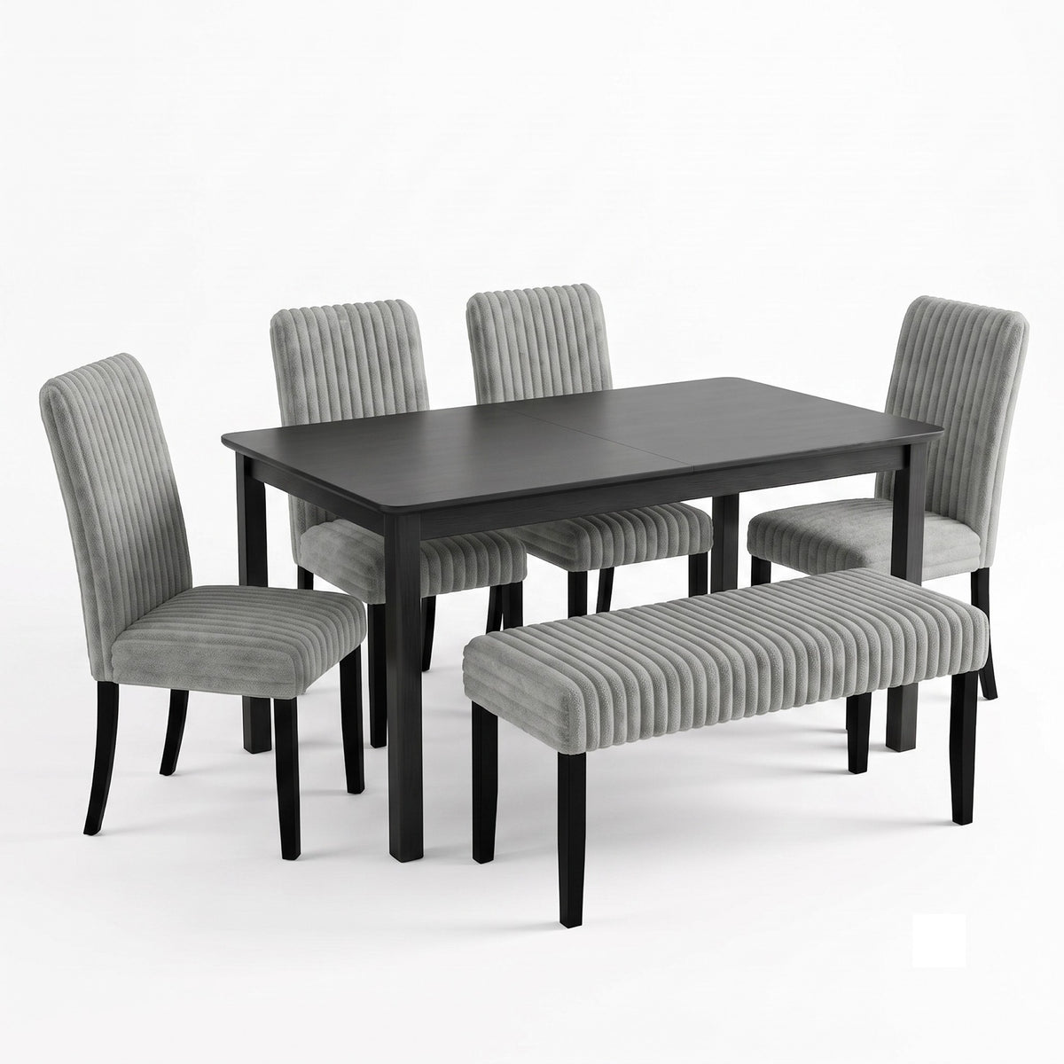 Guysaka 6-Piece Dining Set with Modern Rectangular Table, 4 Upholstered Corduroy Dining Chairs & Upholstered Bench
