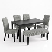 Guysaka 6-Piece Dining Set with Modern Rectangular Table, 4 Upholstered Corduroy Dining Chairs & Upholstered Bench