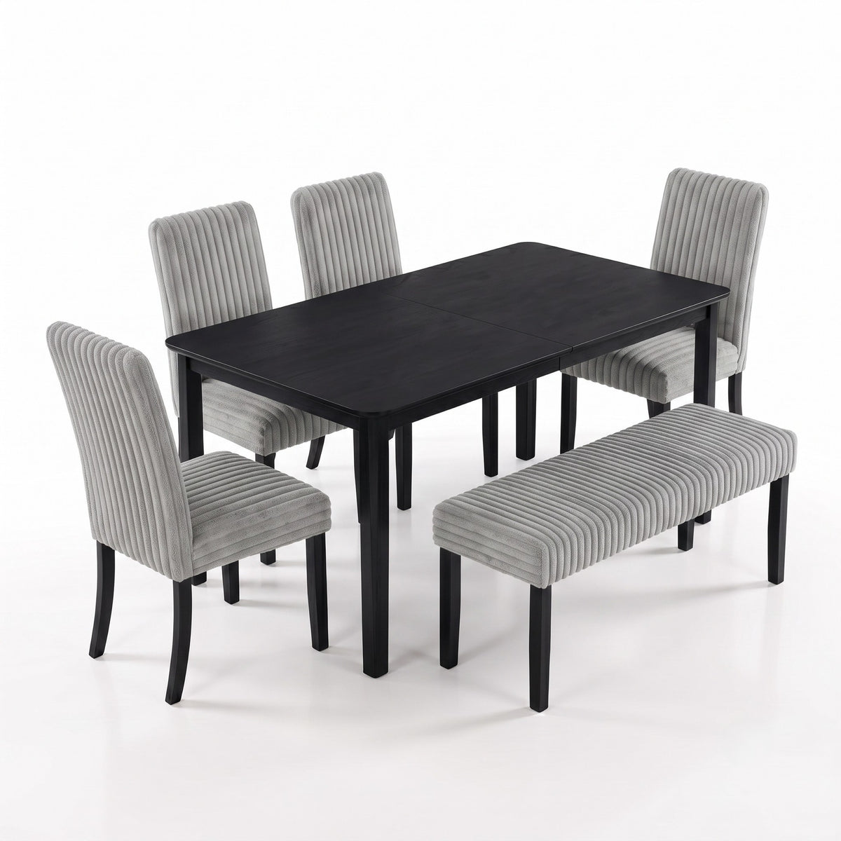 Guysaka 6-Piece Dining Set with Modern Rectangular Table, 4 Upholstered Corduroy Dining Chairs & Upholstered Bench
