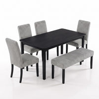 Guysaka 6-Piece Dining Set with Modern Rectangular Table, 4 Upholstered Corduroy Dining Chairs & Upholstered Bench