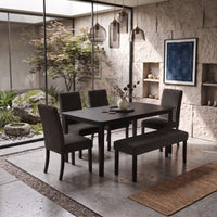 Guysaka 6-Piece Dining Set with Modern Rectangular Table, 4 Upholstered Corduroy Dining Chairs & Upholstered Bench