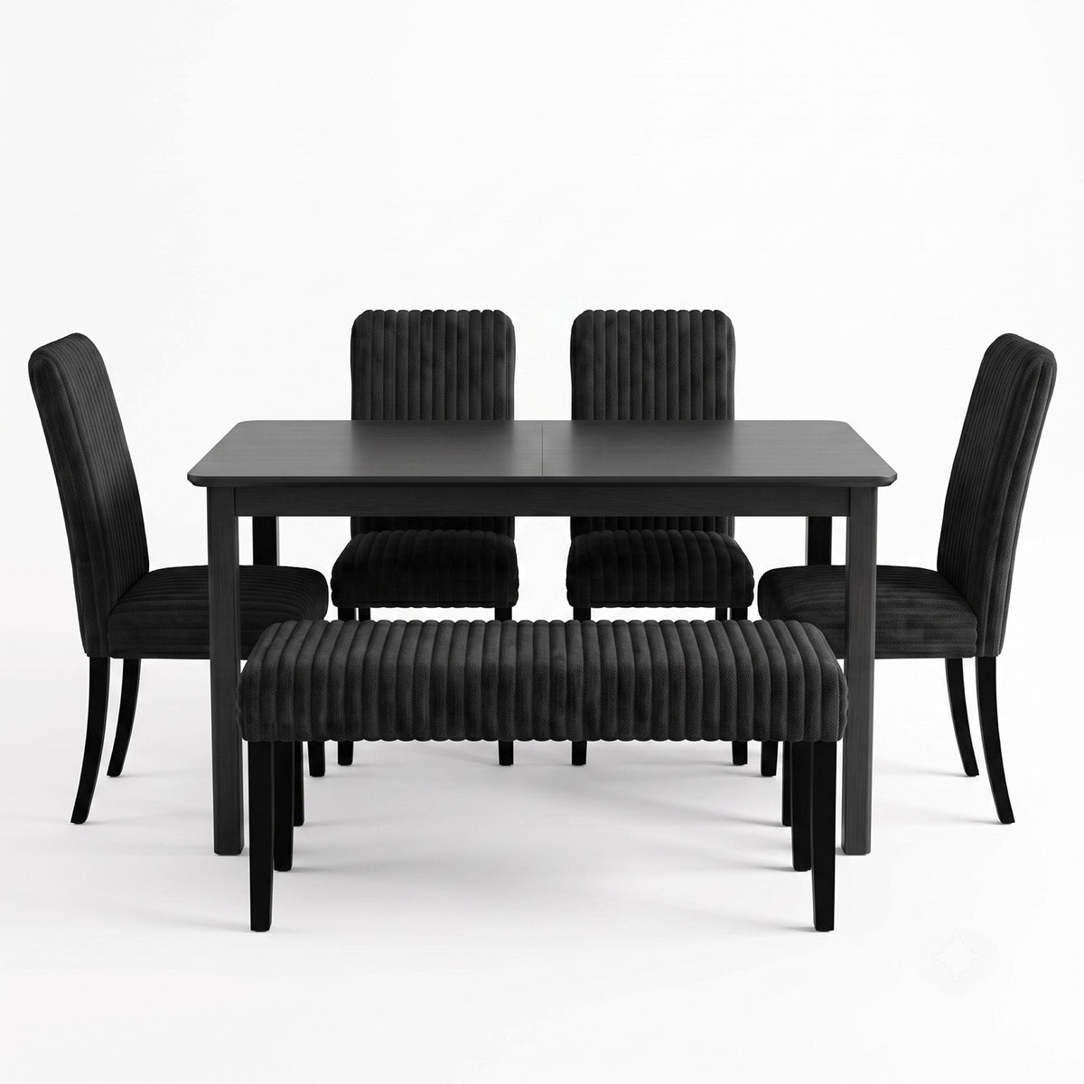 Guysaka 6-Piece Dining Set with Modern Rectangular Table, 4 Upholstered Corduroy Dining Chairs & Upholstered Bench