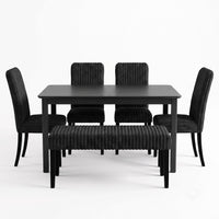 Guysaka 6-Piece Dining Set with Modern Rectangular Table, 4 Upholstered Corduroy Dining Chairs & Upholstered Bench
