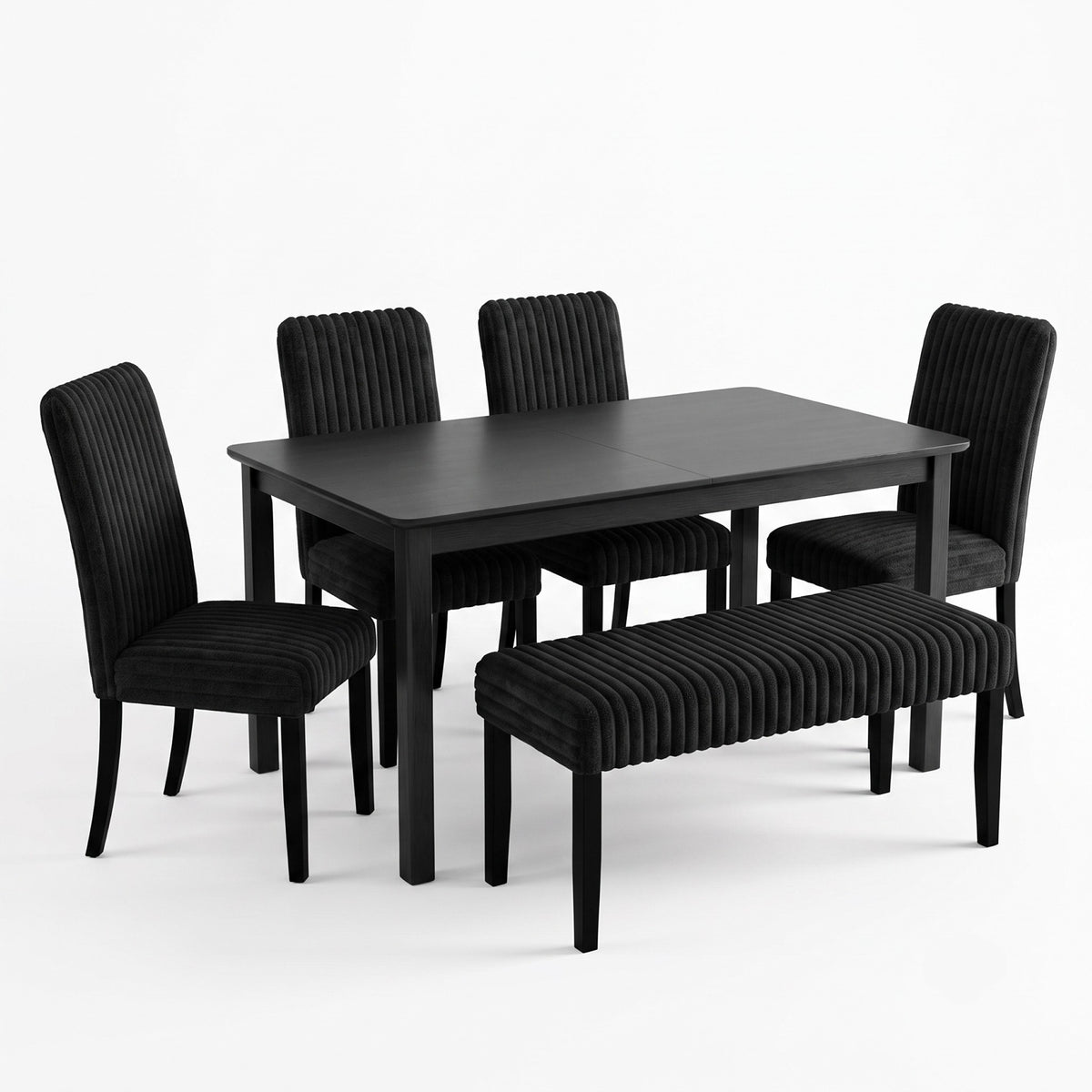 Guysaka 6-Piece Dining Set with Modern Rectangular Table, 4 Upholstered Corduroy Dining Chairs & Upholstered Bench