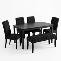Guysaka 6-Piece Dining Set with Modern Rectangular Table, 4 Upholstered Corduroy Dining Chairs & Upholstered Bench