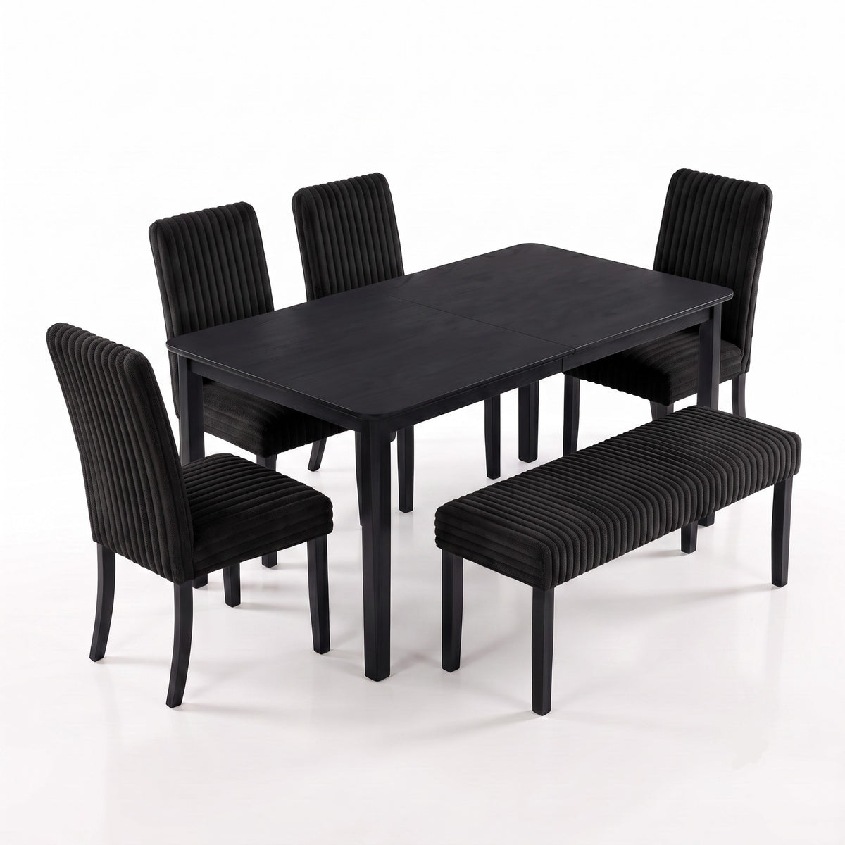 Guysaka 6-Piece Dining Set with Modern Rectangular Table, 4 Upholstered Corduroy Dining Chairs & Upholstered Bench