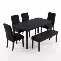 Guysaka 6-Piece Dining Set with Modern Rectangular Table, 4 Upholstered Corduroy Dining Chairs & Upholstered Bench