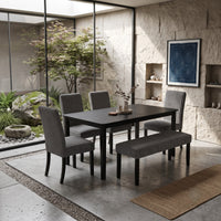 Guysaka 6-Piece Dining Set with Modern Rectangular Table, 4 Upholstered Corduroy Dining Chairs & Upholstered Bench