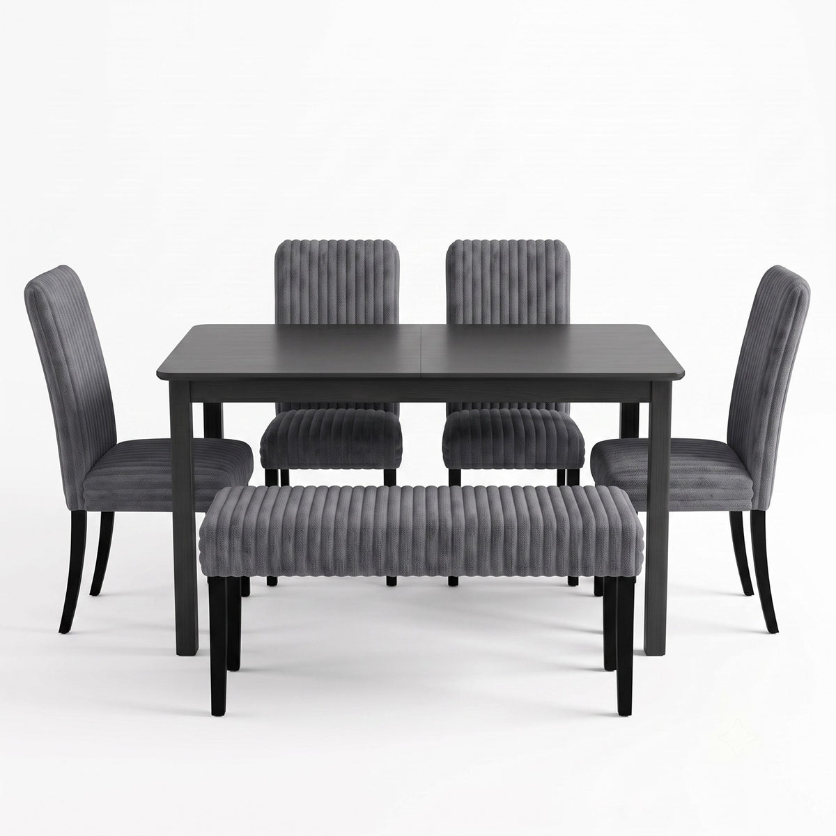 Guysaka 6-Piece Dining Set with Modern Rectangular Table, 4 Upholstered Corduroy Dining Chairs & Upholstered Bench