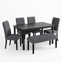 Guysaka 6-Piece Dining Set with Modern Rectangular Table, 4 Upholstered Corduroy Dining Chairs & Upholstered Bench