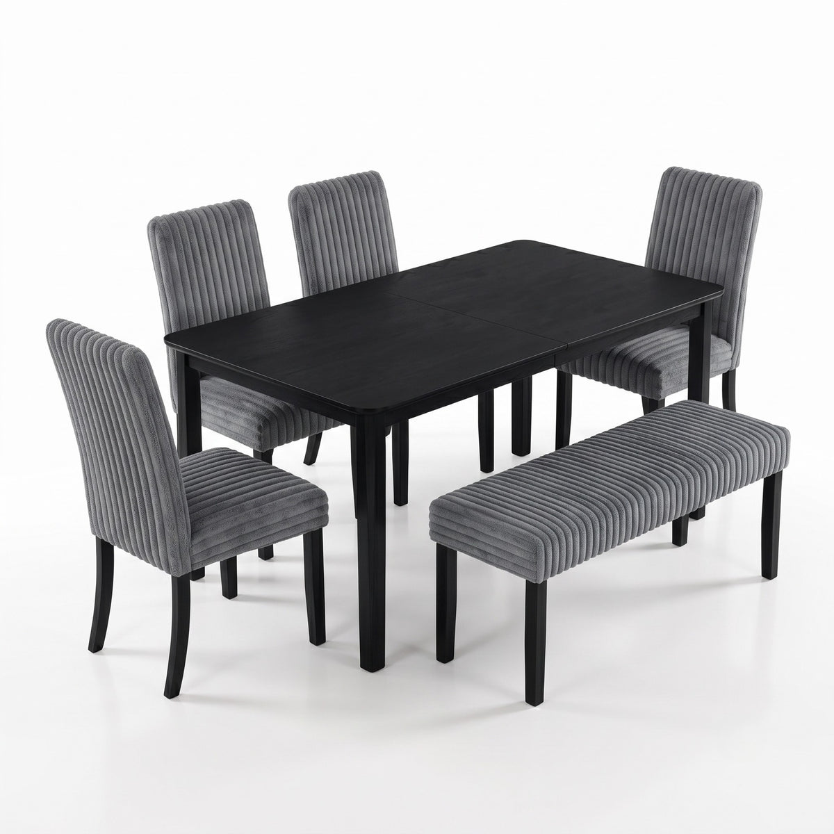 Guysaka 6-Piece Dining Set with Modern Rectangular Table, 4 Upholstered Corduroy Dining Chairs & Upholstered Bench