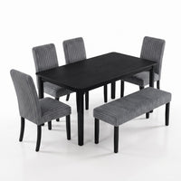 Guysaka 6-Piece Dining Set with Modern Rectangular Table, 4 Upholstered Corduroy Dining Chairs & Upholstered Bench