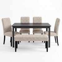 Guysaka 6-Piece Dining Set with Modern Rectangular Table, 4 Upholstered Corduroy Dining Chairs & Upholstered Bench