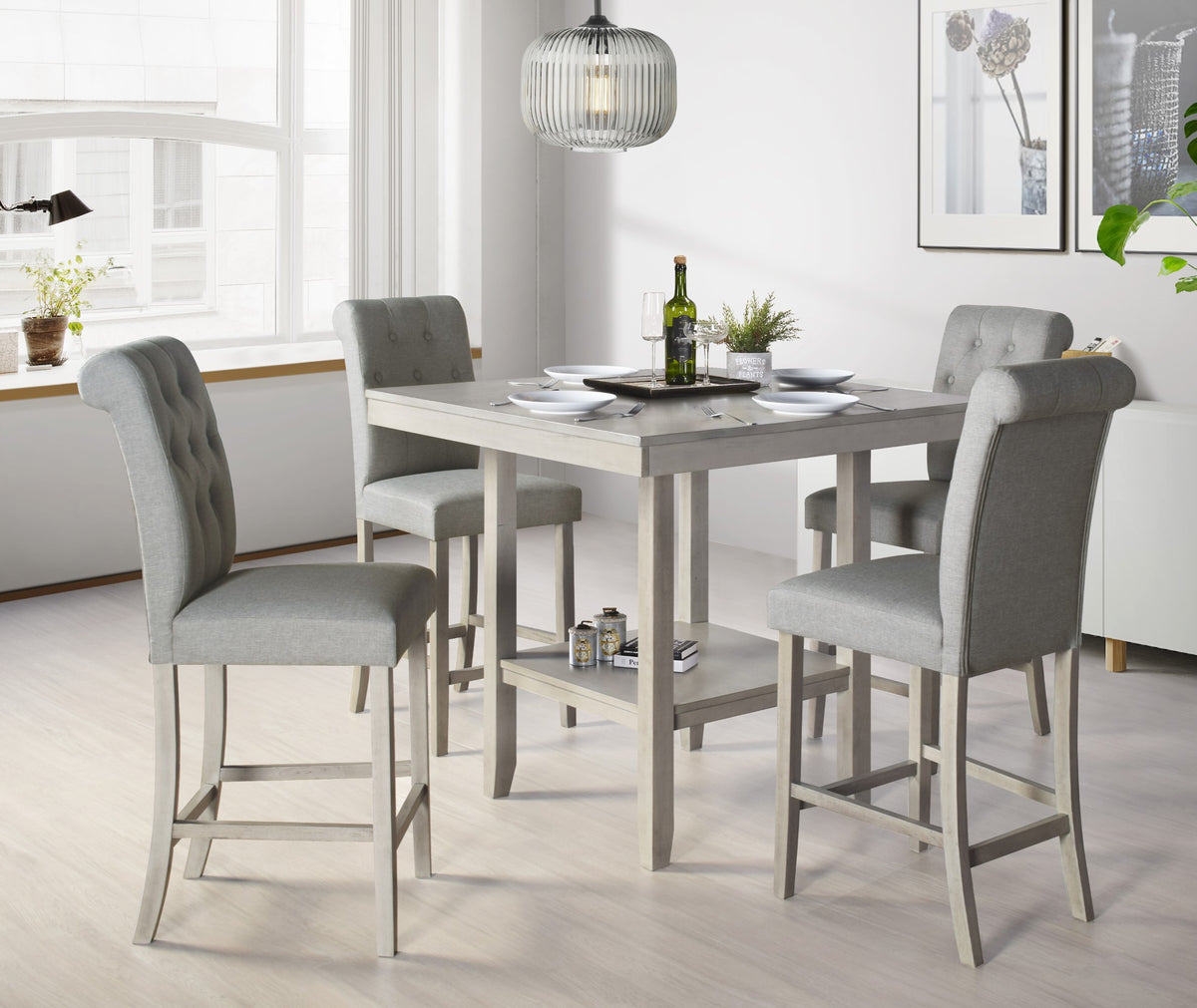 Dothan Counter Height 5 Piece Dining Set, Antique Gray/ Gray