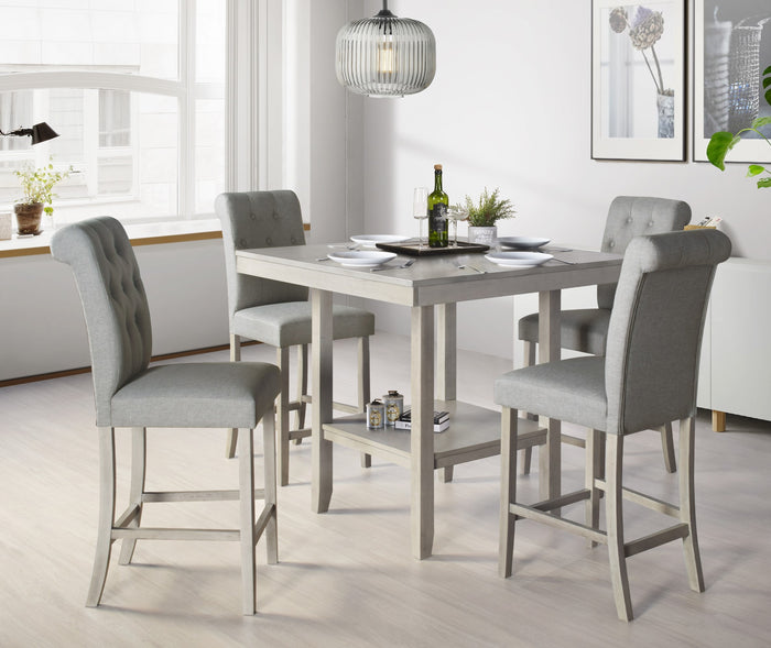 Dothan Counter Height 5 Piece Dining Set, Antique Gray/ Gray