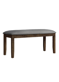 Oden Dining Bench, Brown/Gray, Rectangular seat, Padded cushion, Upholstered in soft gray fabric, X-shaped base, Comfortable seating, Rustic-modern style, Durable construction