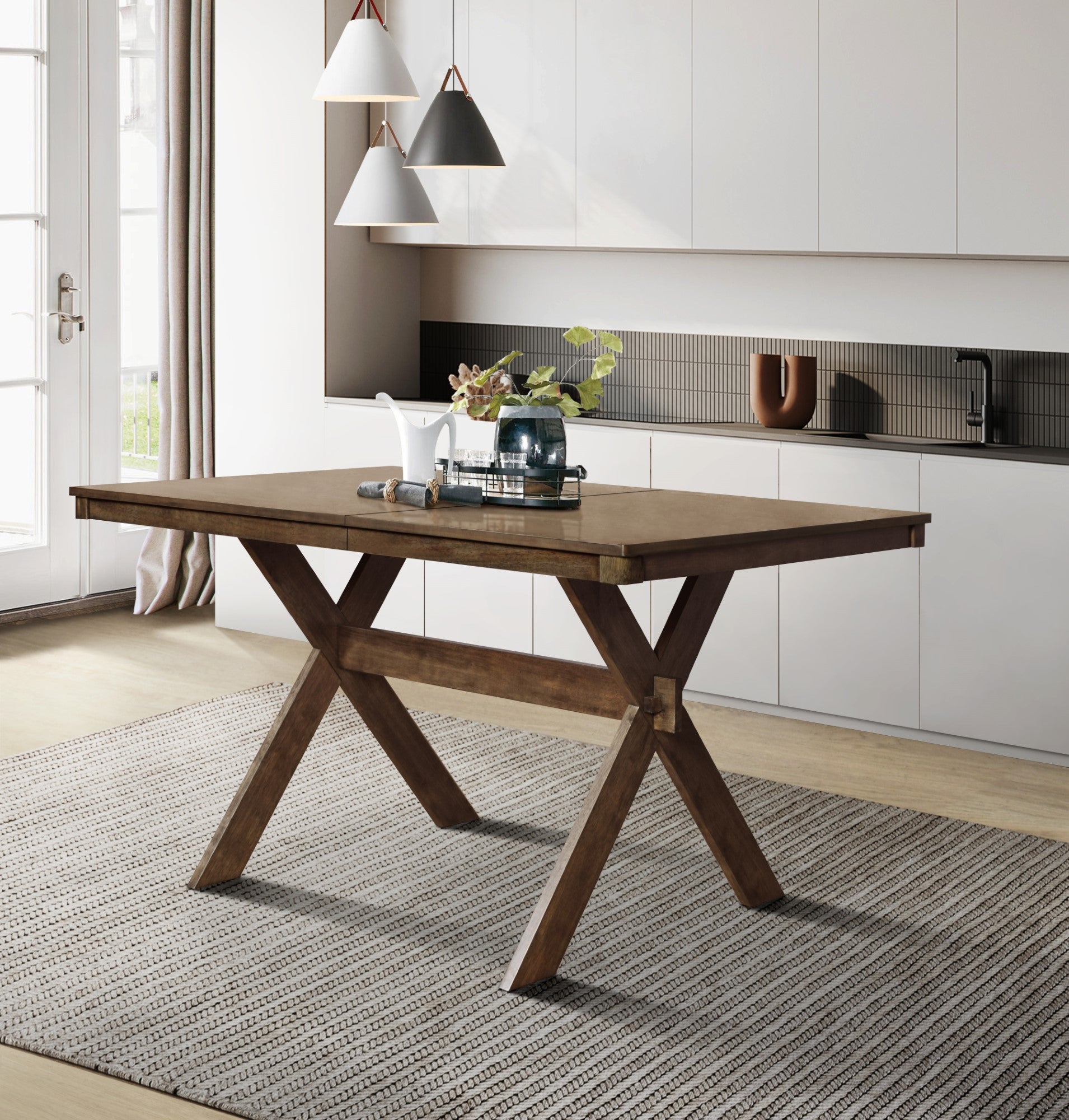 Oden Dining Table, Rectangular top, Split-top design, X-shaped