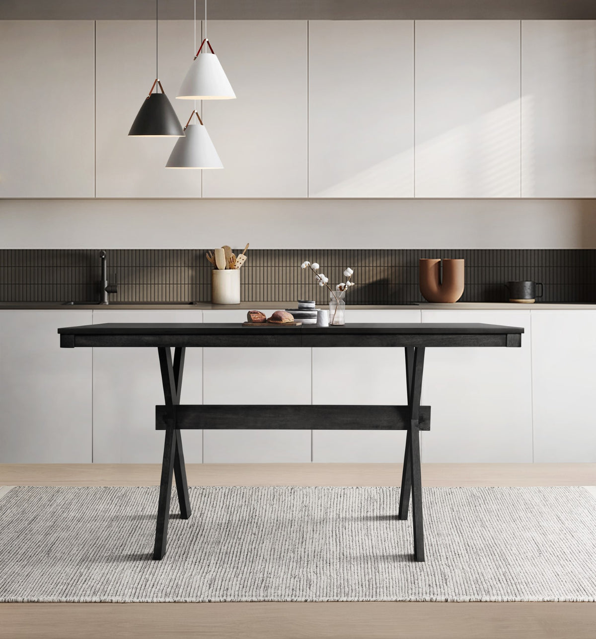 Home Design Oden 6 Piece Dining Set, Black, Black/Gray
