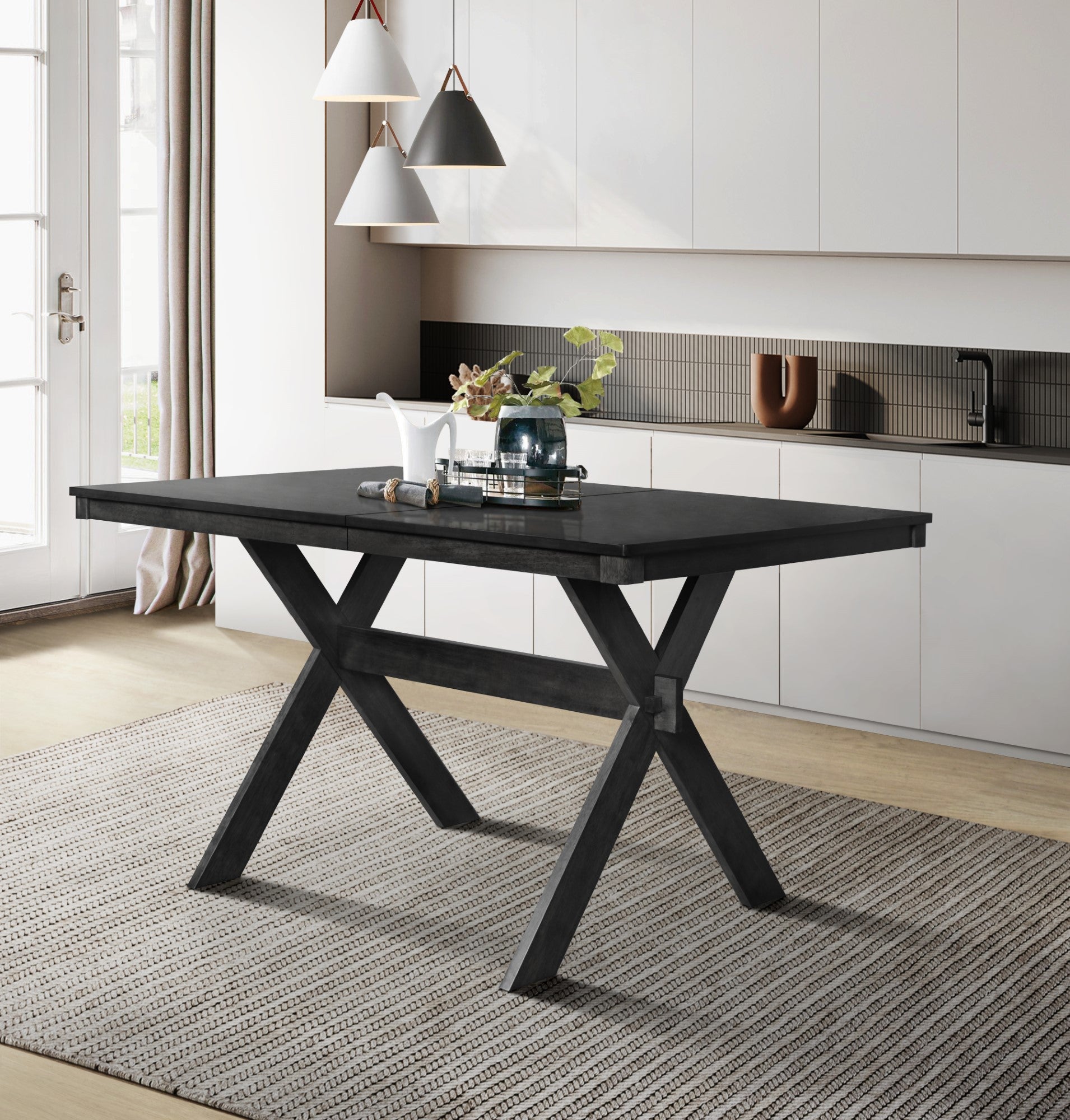Oden Dining Table, Rectangular top, Split-top design, X-shaped