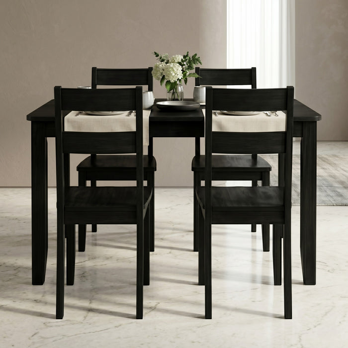 Home Design Nome 5-Piece Dining Set with Rectangular Table and Ladder-Back Chairs, Black, Transitional Wood Dining Furniture
