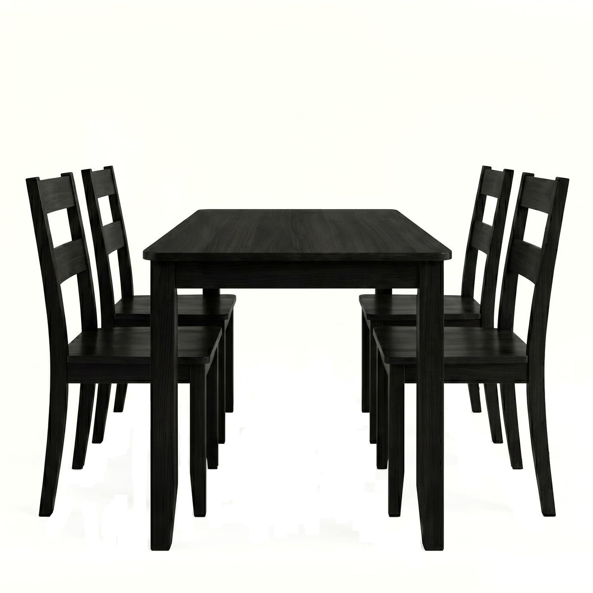 Home Design Nome 5-Piece Dining Set with Rectangular Table and Ladder-Back Chairs, Black, Transitional Wood Dining Furniture