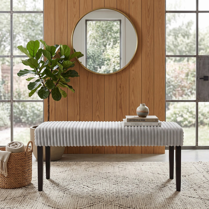 Guymon Modern Rectangular Upholstered Dining Bench with Corduroy Fabric and Wood Legs