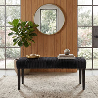 Guymon Modern Rectangular Upholstered Dining Bench with Corduroy Fabric and Wood Legs