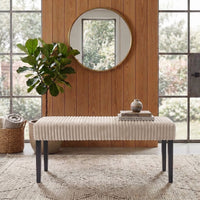 Guymon Modern Rectangular Upholstered Dining Bench with Corduroy Fabric and Wood Legs