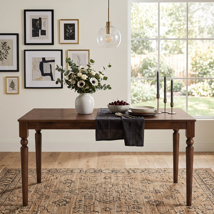 Pryor Dining Table, Modern Rectangular Wood Table with Turned Legs