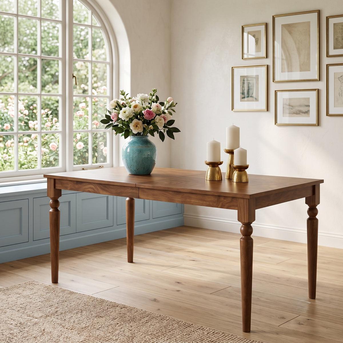 Pryor Dining Table, Modern Rectangular Wood Table with Turned Legs