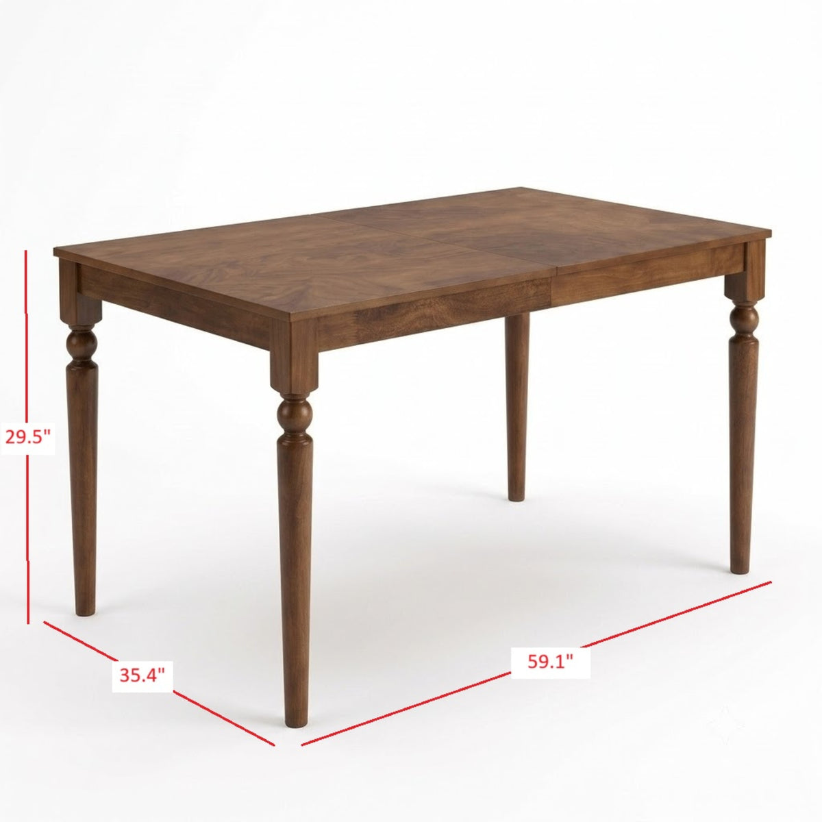 Pryor Dining Table, Modern Rectangular Wood Table with Turned Legs