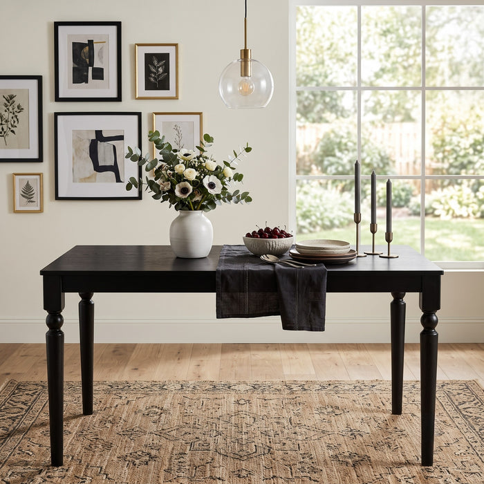Pryor Dining Table, Modern Rectangular Wood Table with Turned Legs