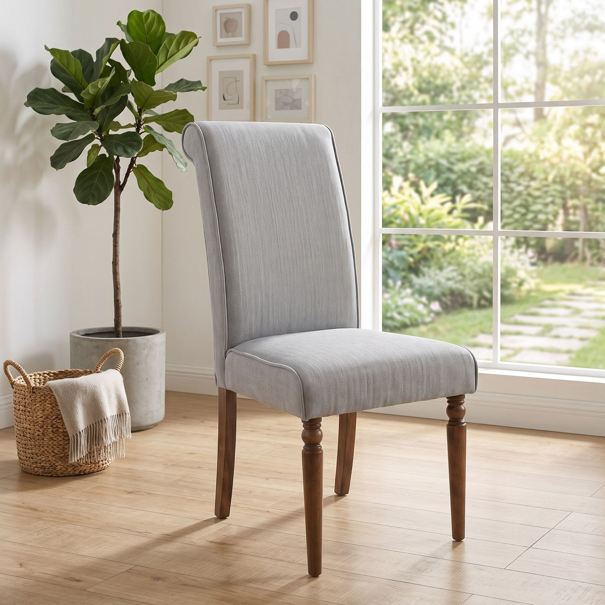 Pryor Dining Chair (Set of 2), Modern Rolled Back and Turned Front Legs Design