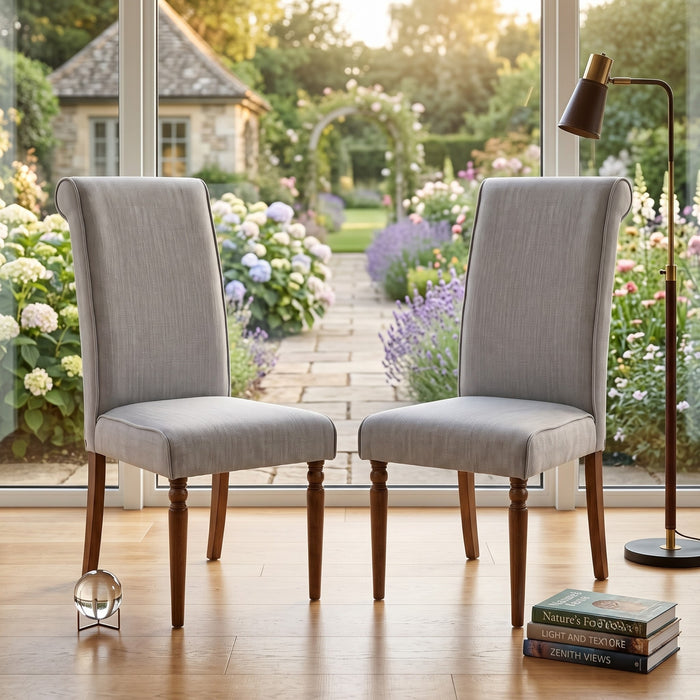 Pryor Dining Chair (Set of 2), Modern Rolled Back and Turned Front Legs Design