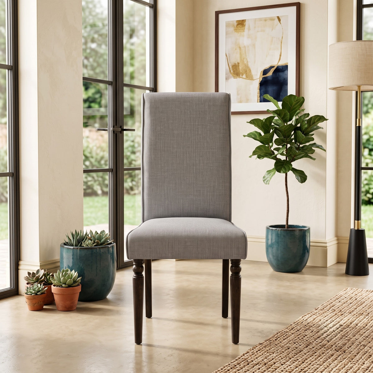 Pryor Dining Chair (Set of 2), Modern Rolled Back and Turned Front Legs Design
