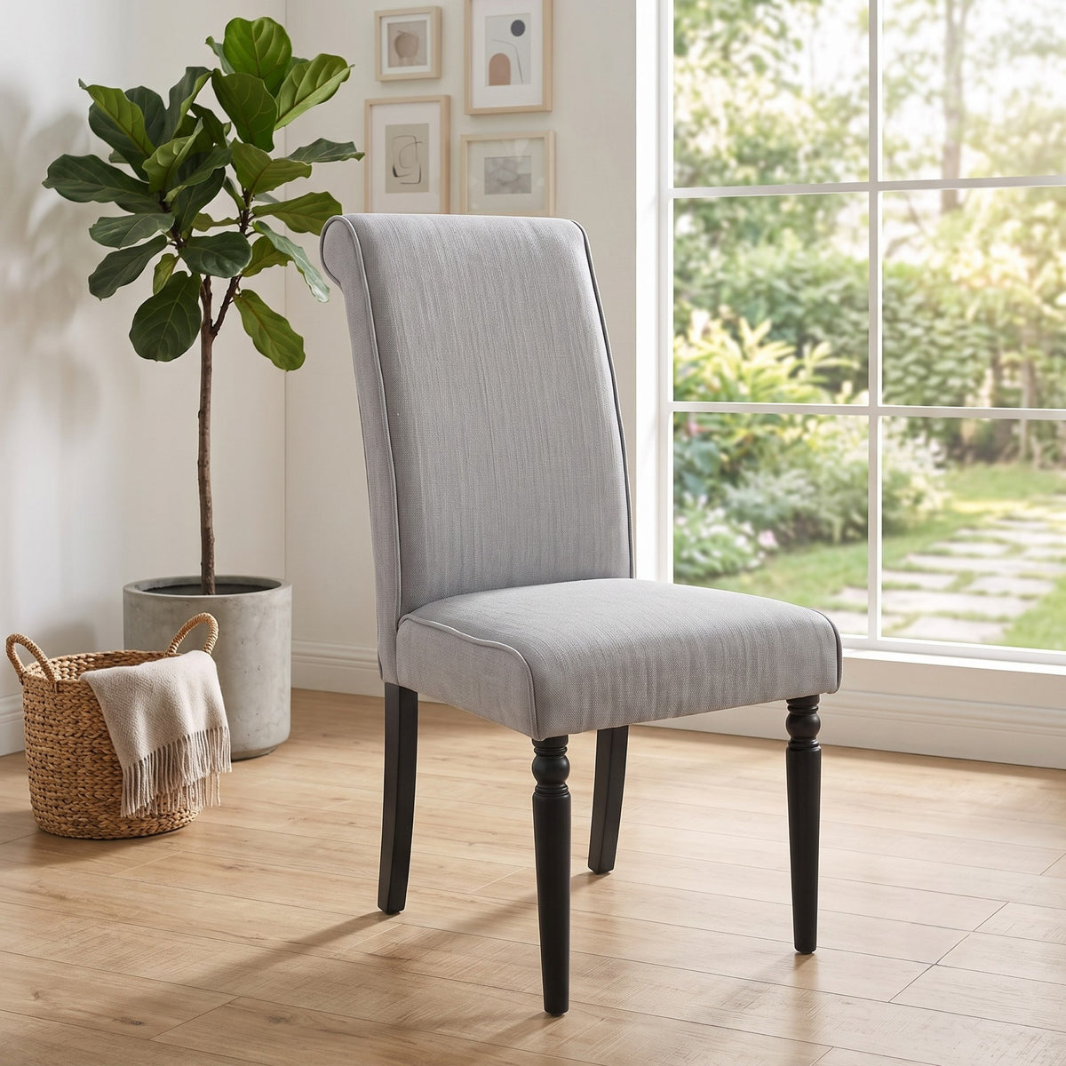 Pryor Dining Chair (Set of 2), Modern Rolled Back and Turned Front Legs Design