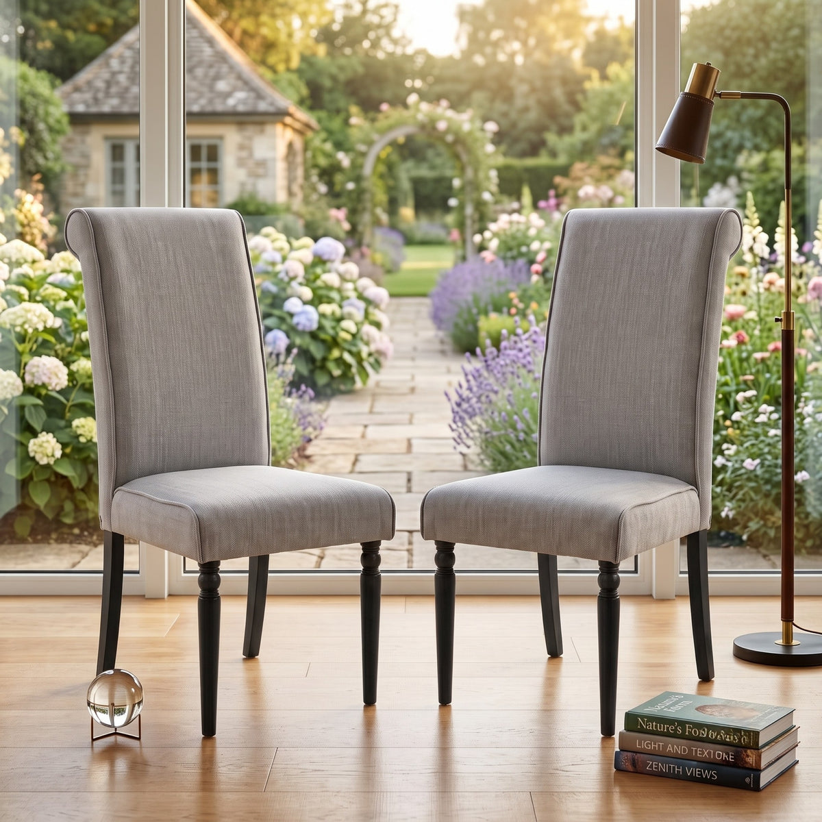 Pryor Dining Chair (Set of 2), Modern Rolled Back and Turned Front Legs Design