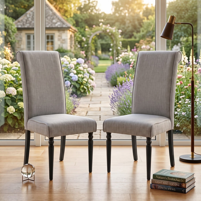 Pryor Dining Chair (Set of 2), Modern Rolled Back and Turned Front Legs Design