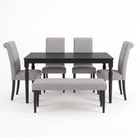 Pryor 6-Piece Dining Table Set- Rectangular Table, Upholstered Chairs and Bench, Modern Turned Legs Design