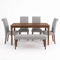 Pryor 6-Piece Dining Table Set- Rectangular Table, Upholstered Chairs and Bench, Modern Turned Legs Design