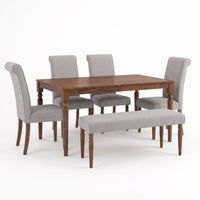 Pryor 6-Piece Dining Table Set- Rectangular Table, Upholstered Chairs and Bench, Modern Turned Legs Design