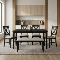 Home Design Vinita 6-Piece Dining Set with Rectangular Table, Cross Back Chairs, and Bench