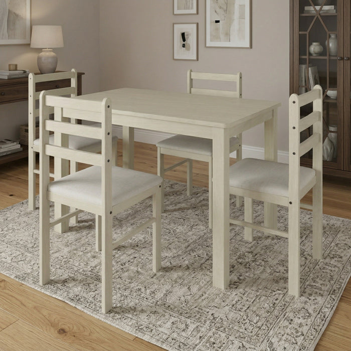 Home Design Lompoc 5-Piece Dining Table Set, Modern Rectangular Table with 4 Warm Gray Linen Upholstered Chairs, Easy Assembly