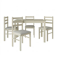 Home Design Lompoc 5-Piece Dining Table Set, Modern Rectangular Table with 4 Warm Gray Linen Upholstered Chairs, Easy Assembly