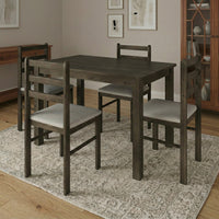 Home Design Lompoc 5-Piece Dining Table Set, Modern Rectangular Table with 4 Warm Gray Linen Upholstered Chairs, Easy Assembly