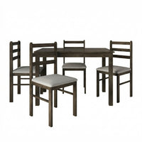 Home Design Lompoc 5-Piece Dining Table Set, Modern Rectangular Table with 4 Warm Gray Linen Upholstered Chairs, Easy Assembly