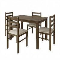 Home Design Lompoc 5-Piece Dining Table Set, Modern Rectangular Table with 4 Warm Gray Linen Upholstered Chairs, Easy Assembly