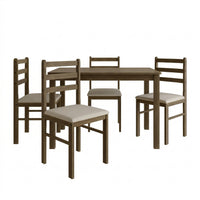 Home Design Lompoc 5-Piece Dining Table Set, Modern Rectangular Table with 4 Warm Gray Linen Upholstered Chairs, Easy Assembly